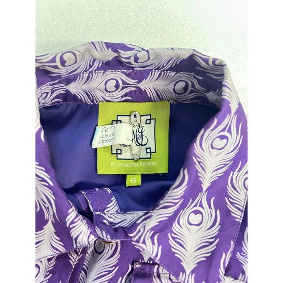 Elizabeth McKay Purple & White Print Silk Button-Down Shirt Dress With Belt Size - Picture 5 of 5